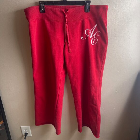 Y2K American Eagle Sweatpants Womens XL Red Wide Leg Low Rise Drawstring X - Picture 1 of 12